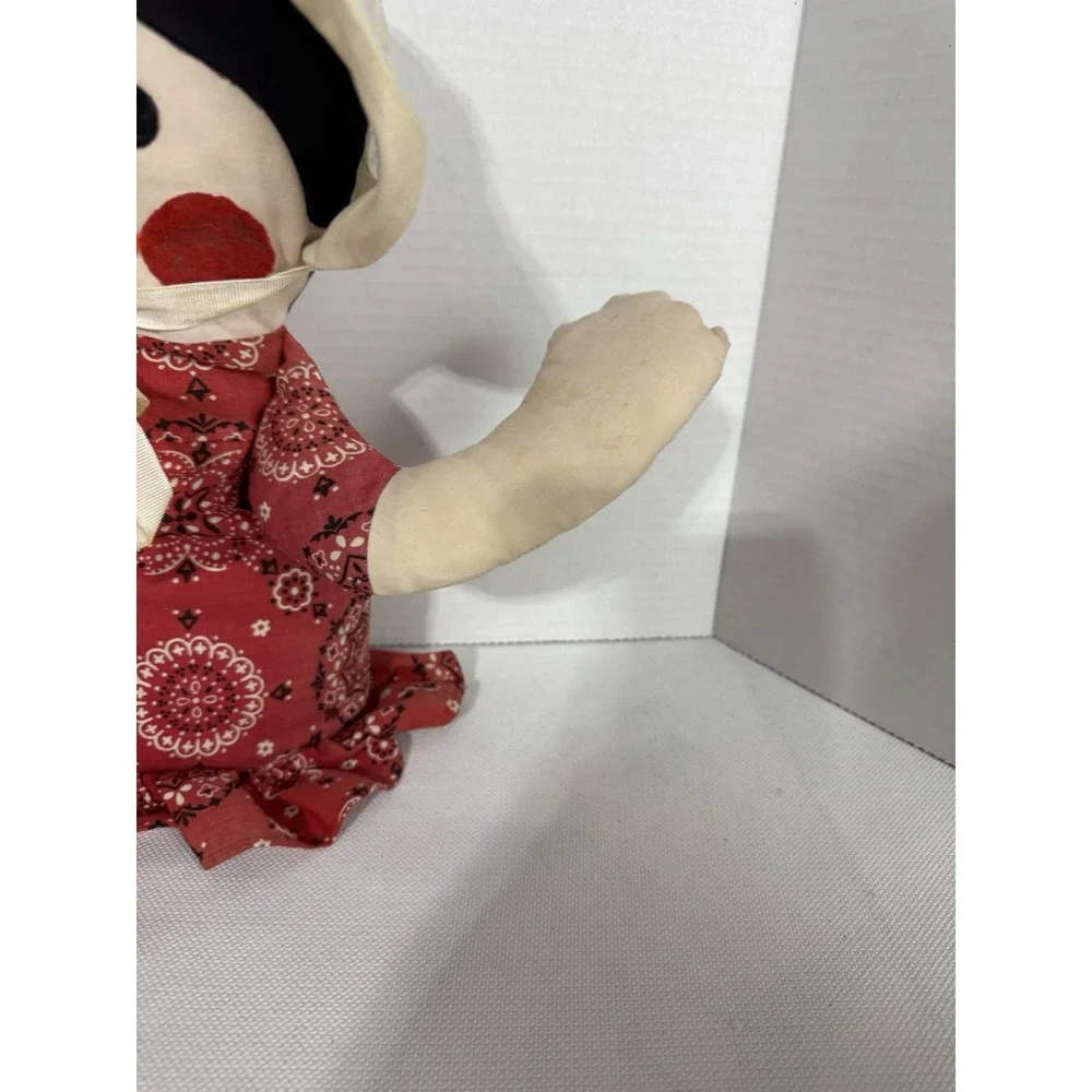 Vintage Avon Stuffed‎ Rag Doll Red Dress Black Hair with Bonnet